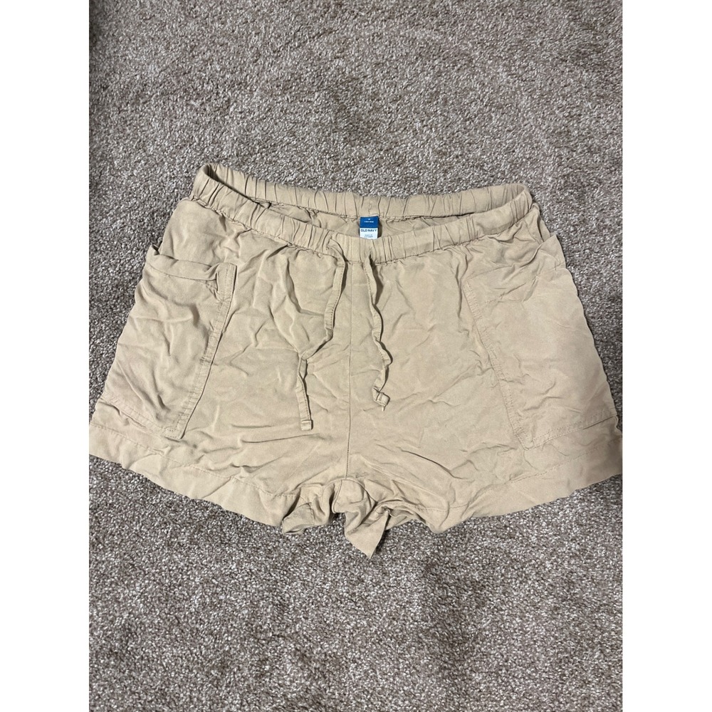 Old Navy High Rise Linen Blend Shorts Women's Size M Tan Drawstring Casual